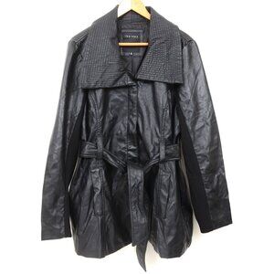 Therapy Women PLUS Size 1X Black Faux Leather Belted Trench Coat Jacket Collar